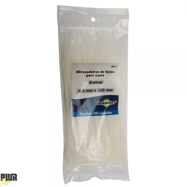 Abracadeira Nylon 4,8X200MM Branca PCT 100pcs REF 8635 BRASFORT