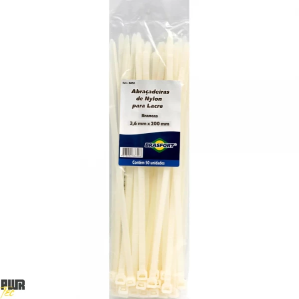 Abracadeira Nylon 3,6X200MM Branca PCT 100pcs REF 8631 BRASFORT
