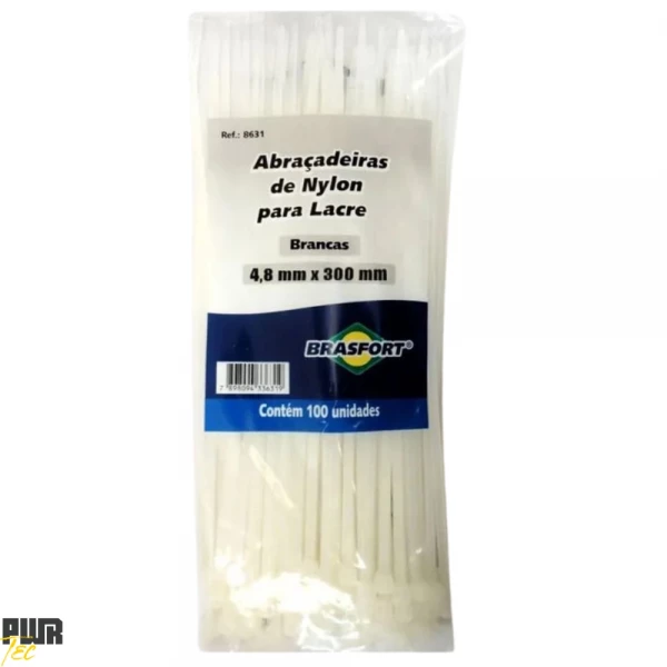 Abracadeira Nylon 4,8X300MM Branca PCT 100pcs REF 8637 BRASFORT
