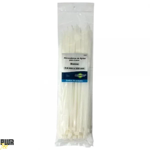 Abracadeira Nylon 7,6X350MM Branca PCT 50pcs REF 8707 BRASFORT