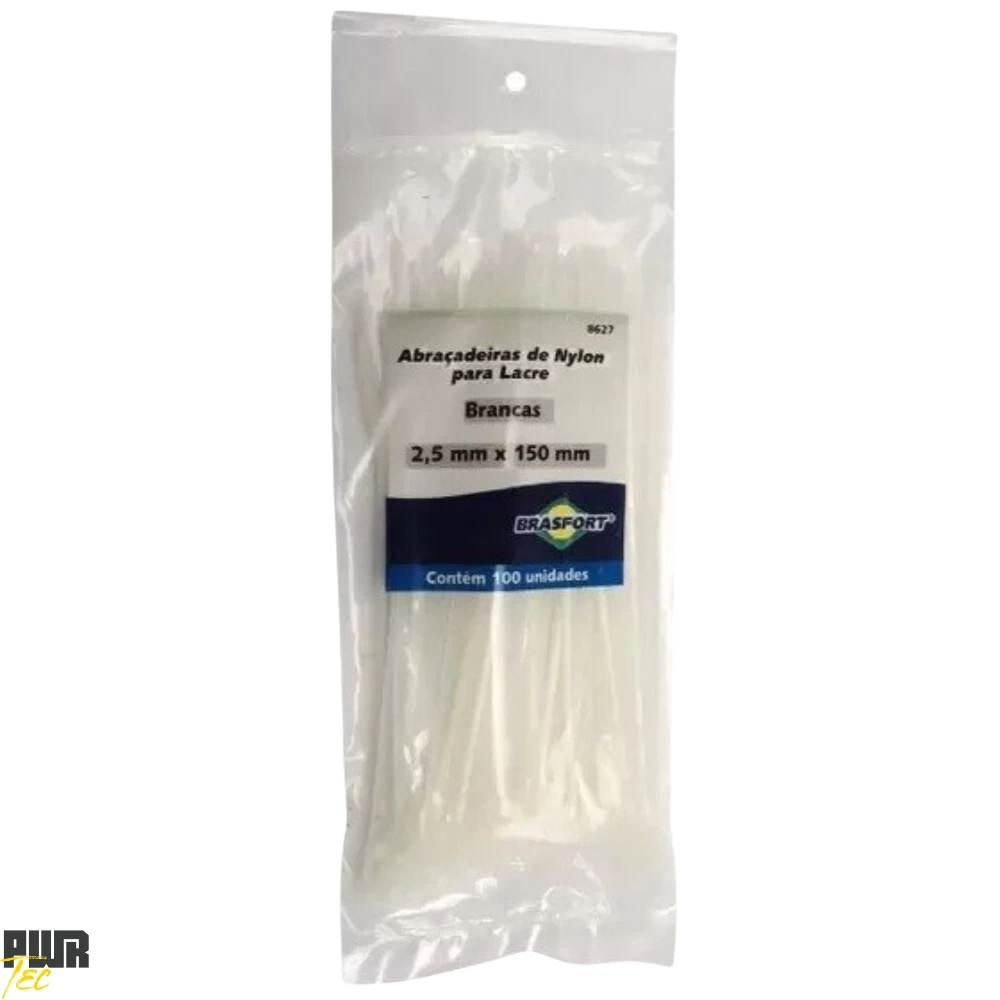 Abracadeira Nylon 2,5x150MM Branca PCT 100pcs REF 8627 BRASFORT