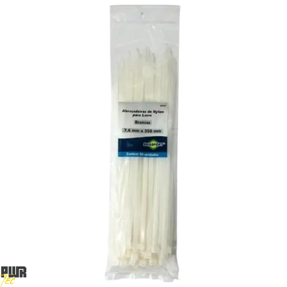 Abracadeira Nylon 7,6X350MM Branca PCT 50pcs REF 8707 BRASFORT
